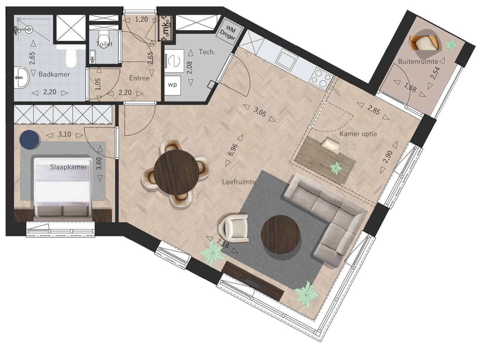 Sfeerplattegrond Appartement 4, La Licorne Oostburg
