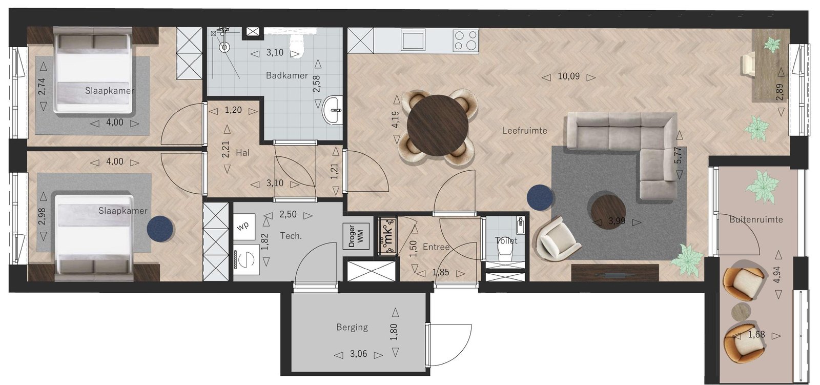 Sfeerplattegrond Appartement 7, La Licorne Oostburg