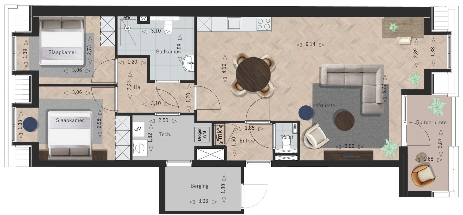 Sfeerplattegrond Appartement 11, La Licorne Oostburg